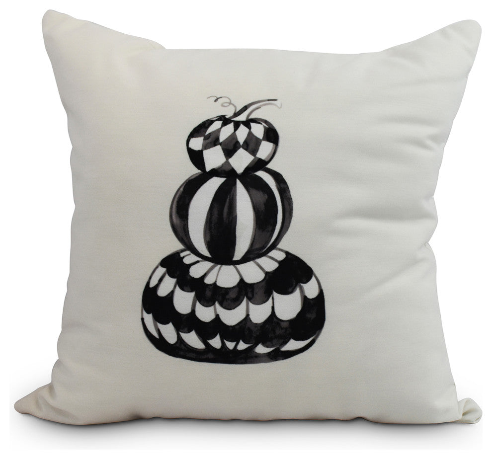 Pumpkin Stack Cream Halloween Print Decorative Throw Pillow, 18"
