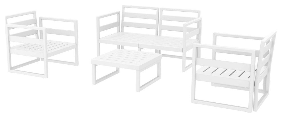 Mykonos 4 Person Lounge Set White With Acrylic Fabric Charcoal Cushion