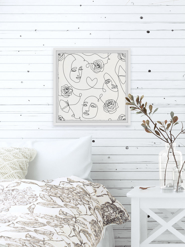 "Flowers and Faces" Framed Painting Print, 32x32