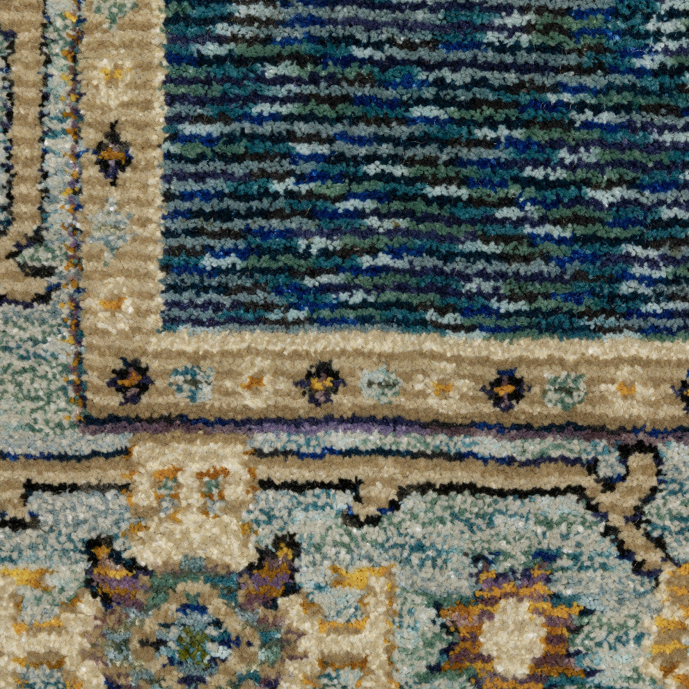 Adeline Traditional Double Medallion Blue/ Gold Area Rug Runner 2'3" x 8'