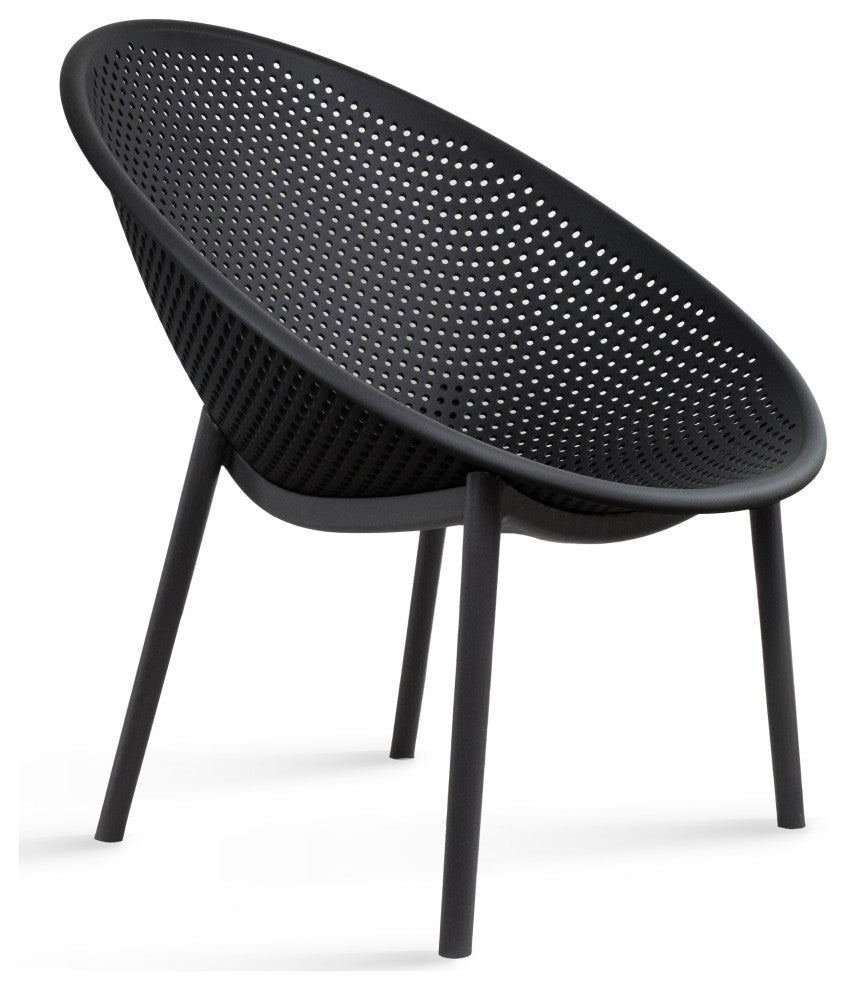 Set of 2 Modern Plastic Lounge Chair Egg Shaped Seat for Indoor/Outdoor, Black