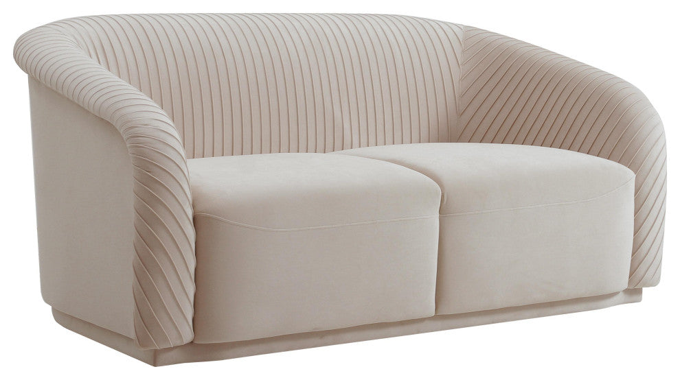 Yara Pleated Beige Velvet Loveseat