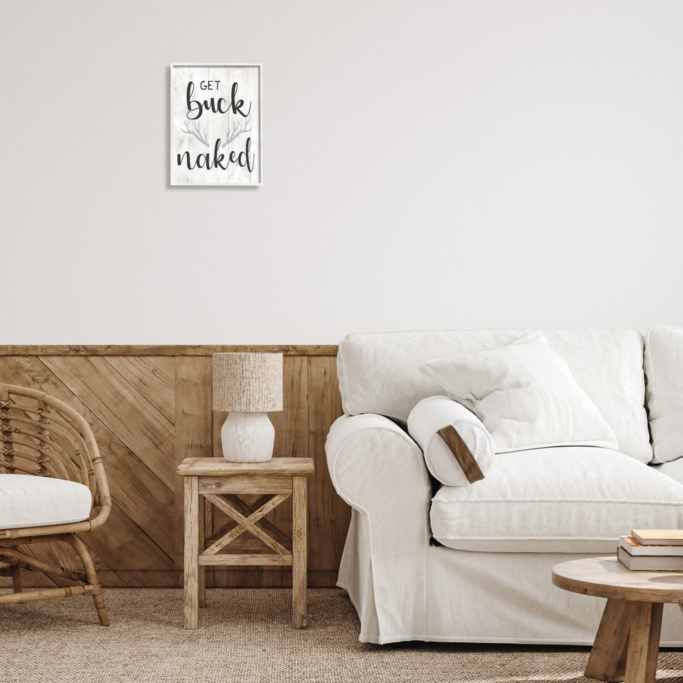 Country Get Buck Naked Text Design Rustic Antlers, 11 x 14
