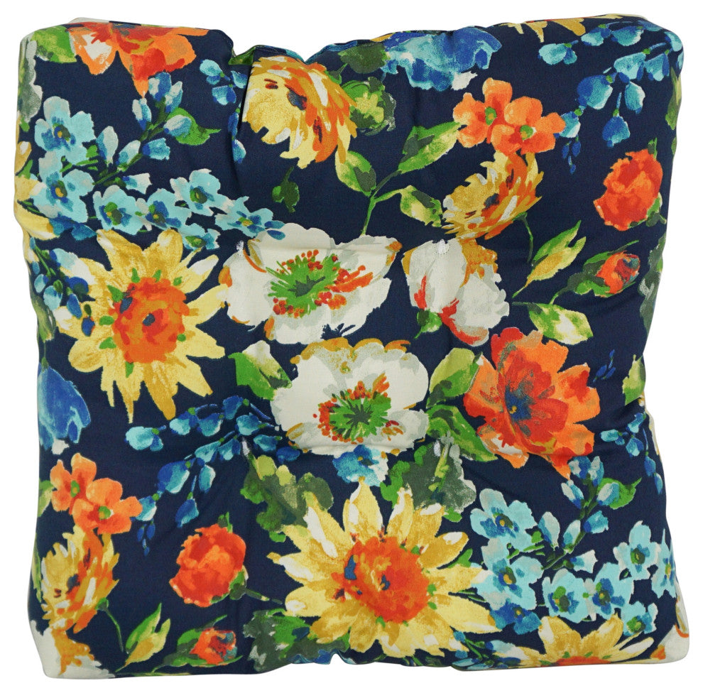 19" Squared Patterned Tufted Chair Cushions, Set of 2, Alfinia Fresco Caspian