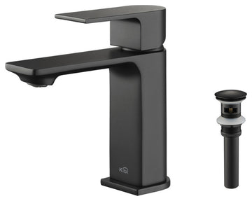 KIBI Mirage Single Handle Bathroom Faucet, Matte Black, With Drain