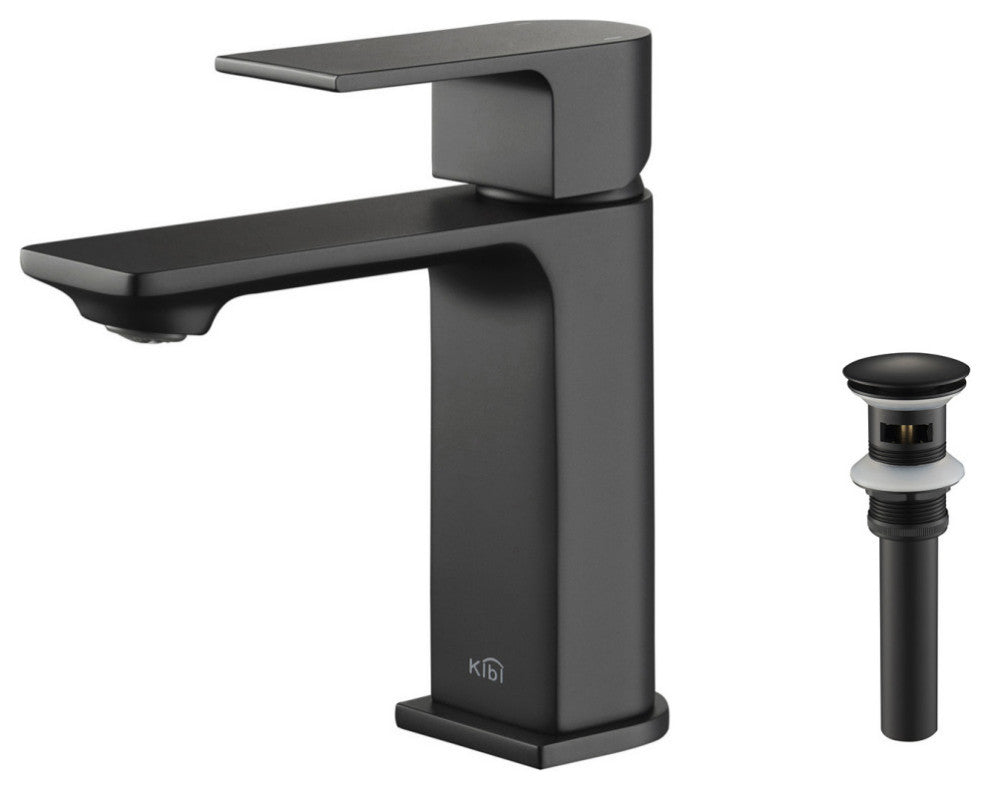 KIBI Mirage Single Handle Bathroom Faucet, Matte Black, With Drain
