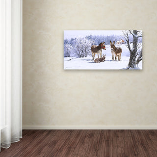 The Macneil Studio 'Donkeys in Snow' Canvas Art, 32"x16"