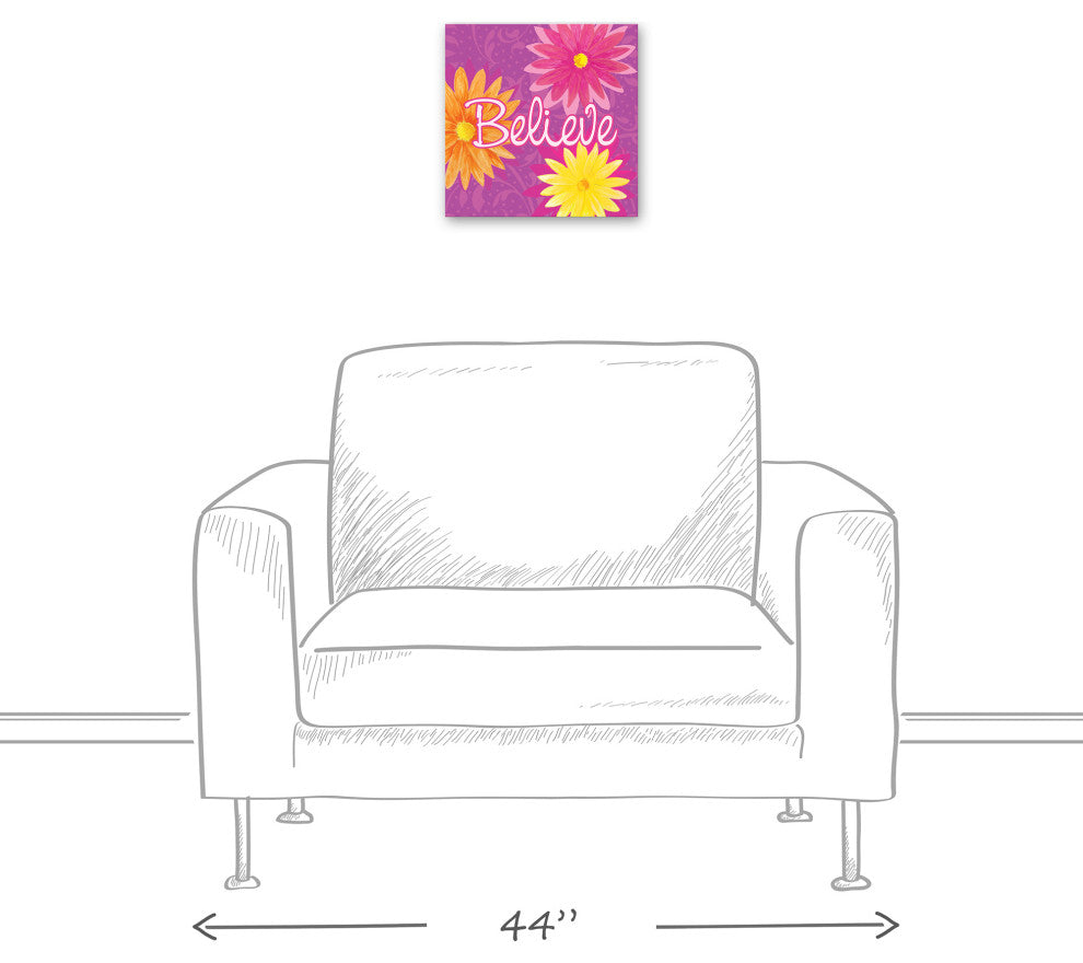 Believe Flowers 12x12 Canvas Wall Art