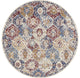 8' Navy Blue Round Damask Power Loom Distressed Area Rug