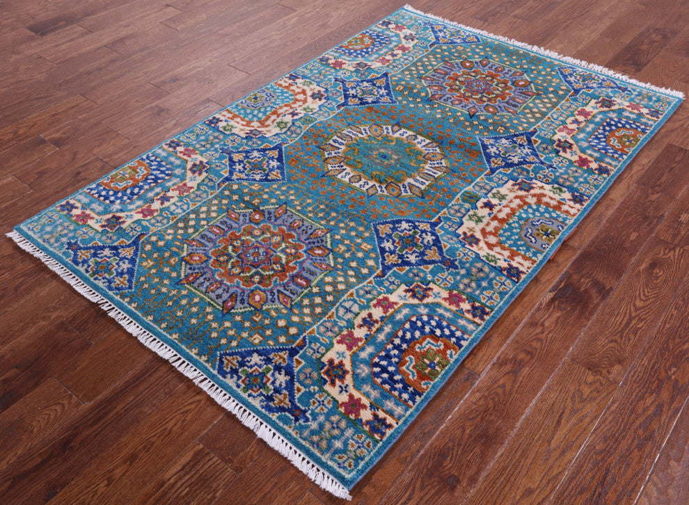 Mamluk Geometric Hand-Knotted Wool Rug 4' 0" X 6' 3" - Q15897