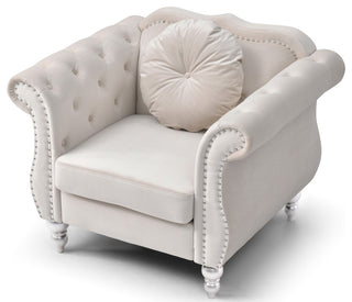 Hollywood Ivory Velvet Tufted Accent Chair
