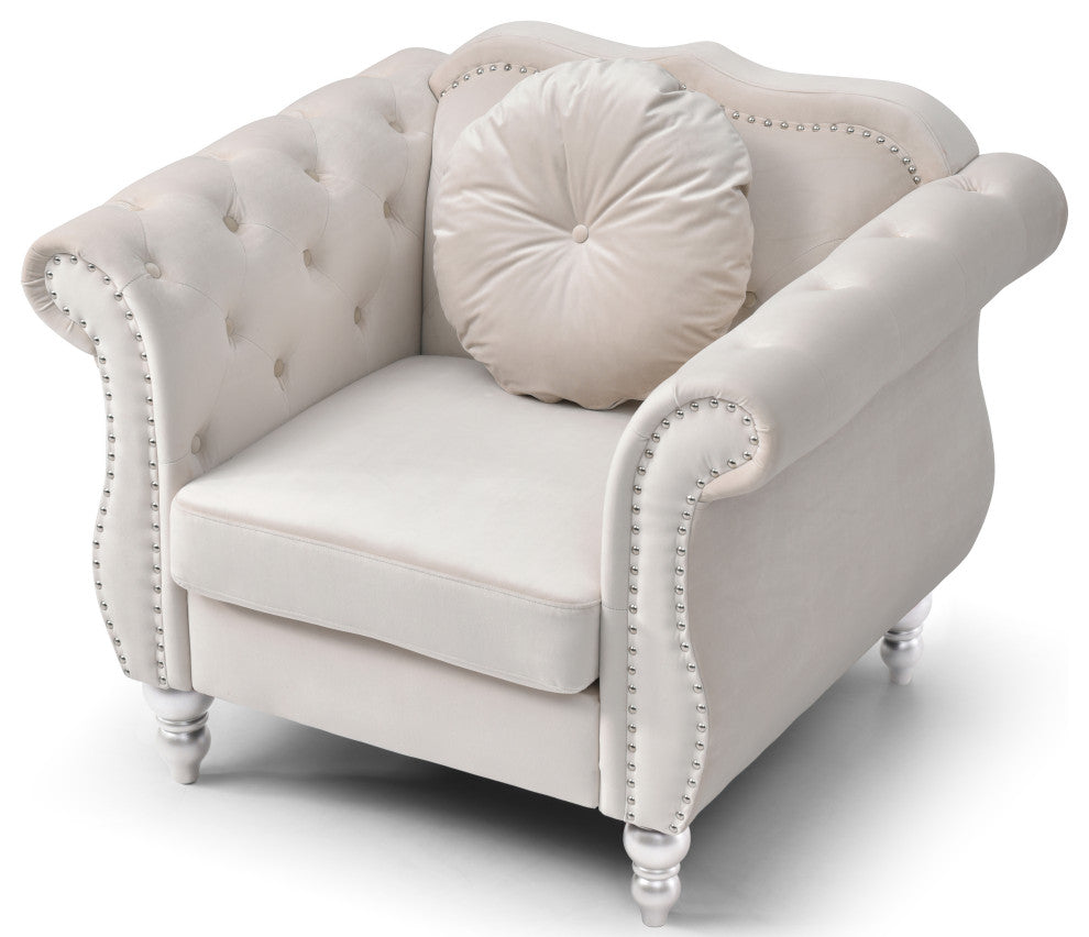 Hollywood Ivory Velvet Tufted Accent Chair