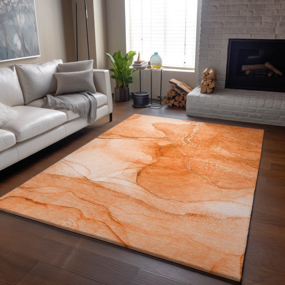 Premium Machine Washable Mayfield AMF507 Orange 10' x 14' Rug