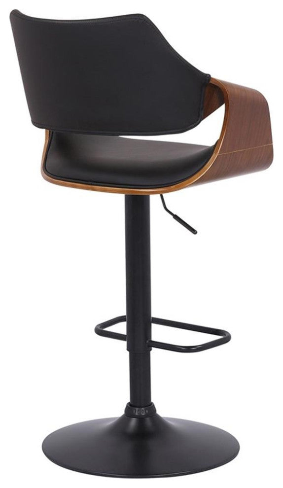 Armen Living Aspen 25-33" Modern Faux Leather Swivel Bar Stool in Black/Walnut