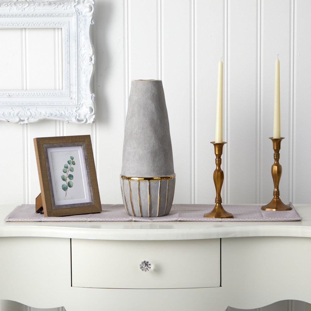 15 Regal Stone Decorative Vase with Gold Accents