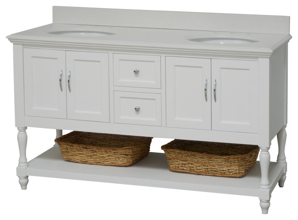 Beverly 60" Bath Vanity, White, Quartz, Double Vanity