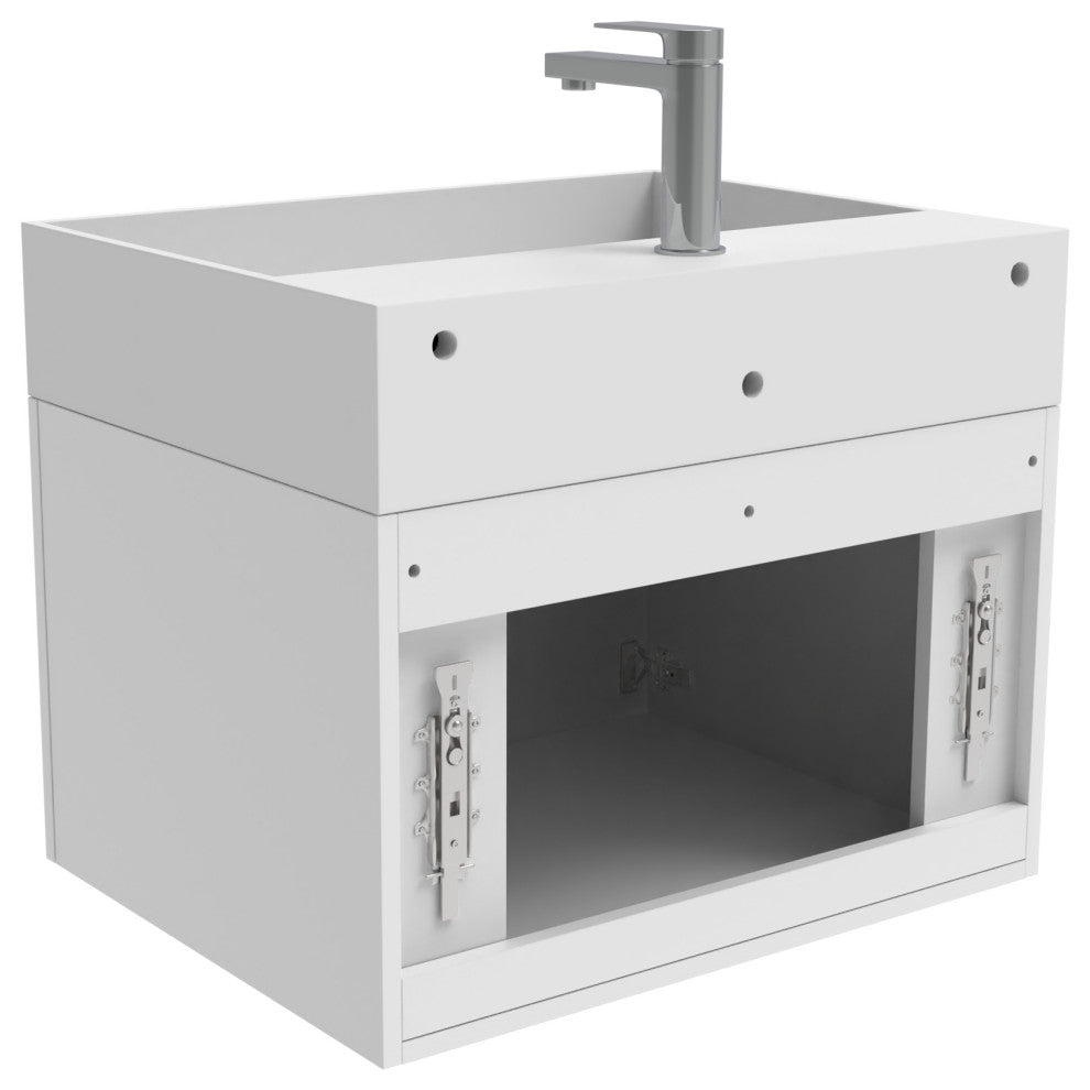 CastelloUSA Amazon 24" Wall Mounted Bathroom Vanity Set, White, White Top, Brushed Nickel