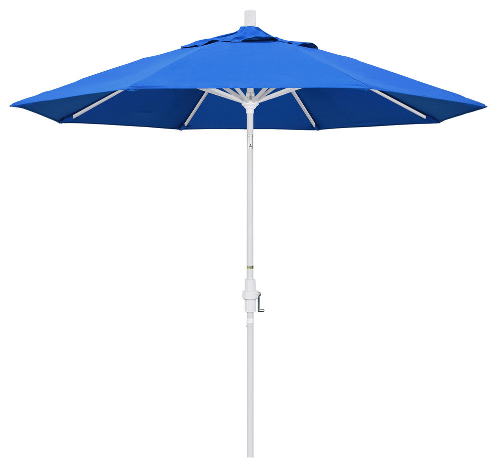 9' Matted White Collar Tilt Crank Lift Aluminum Umbrella, Olefin, Royal Blue