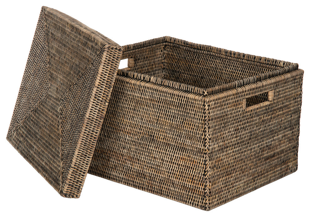 La Jolla Rattan Rectangular  Storage Box, Black-Wash
