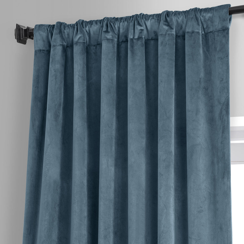 Signature Plush Velvet Blackout Curtain Single Panel, Oxford Blue, 50wx84l