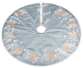 Winter Pine Cone Christmas Tree Skirt, Winter Blue, 56" Round
