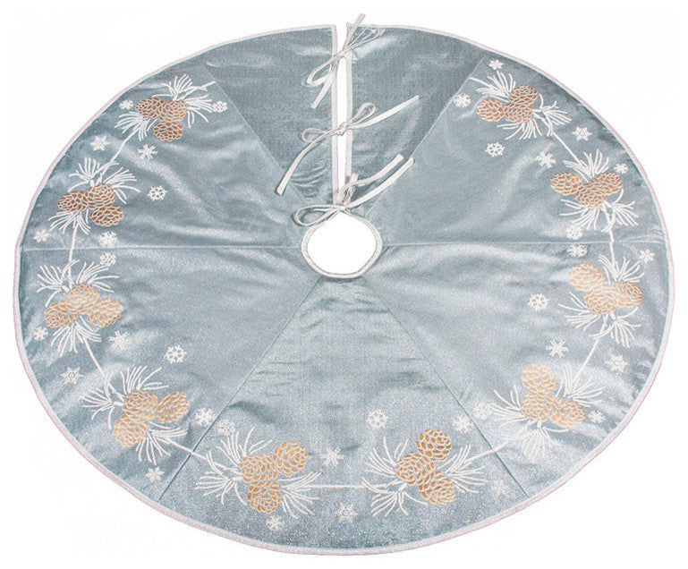 Winter Pine Cone Christmas Tree Skirt, Winter Blue, 56" Round