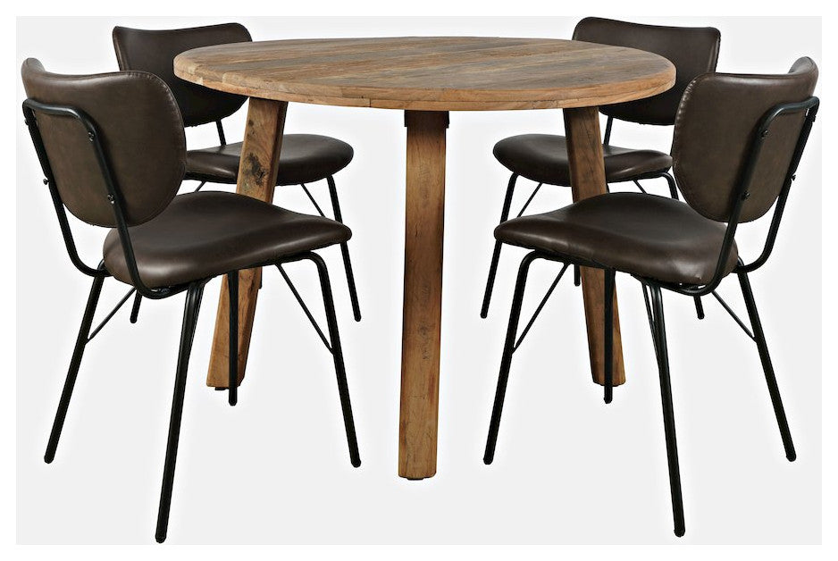 Reclamation Five Piece Round Rustic Reclaimed Solid Wood Round Dining Set