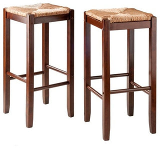 Kaden Rush Seat Bar Stools, 2-Pc Set, Walnut