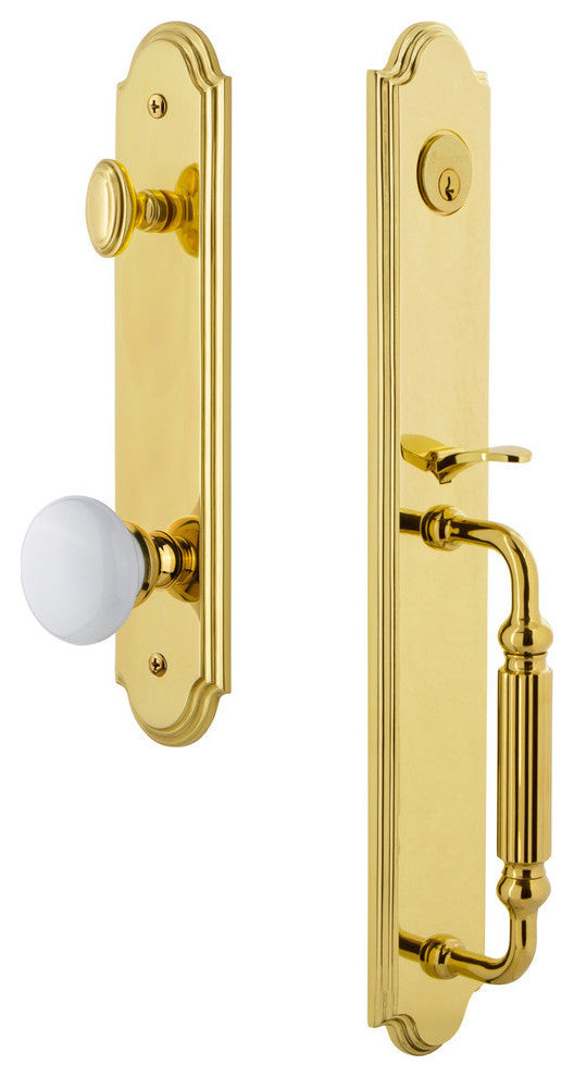 Arc 1-Piece Dummy Handleset, F Grip and Hyde Park Knob, Lifetime Brass, 848651