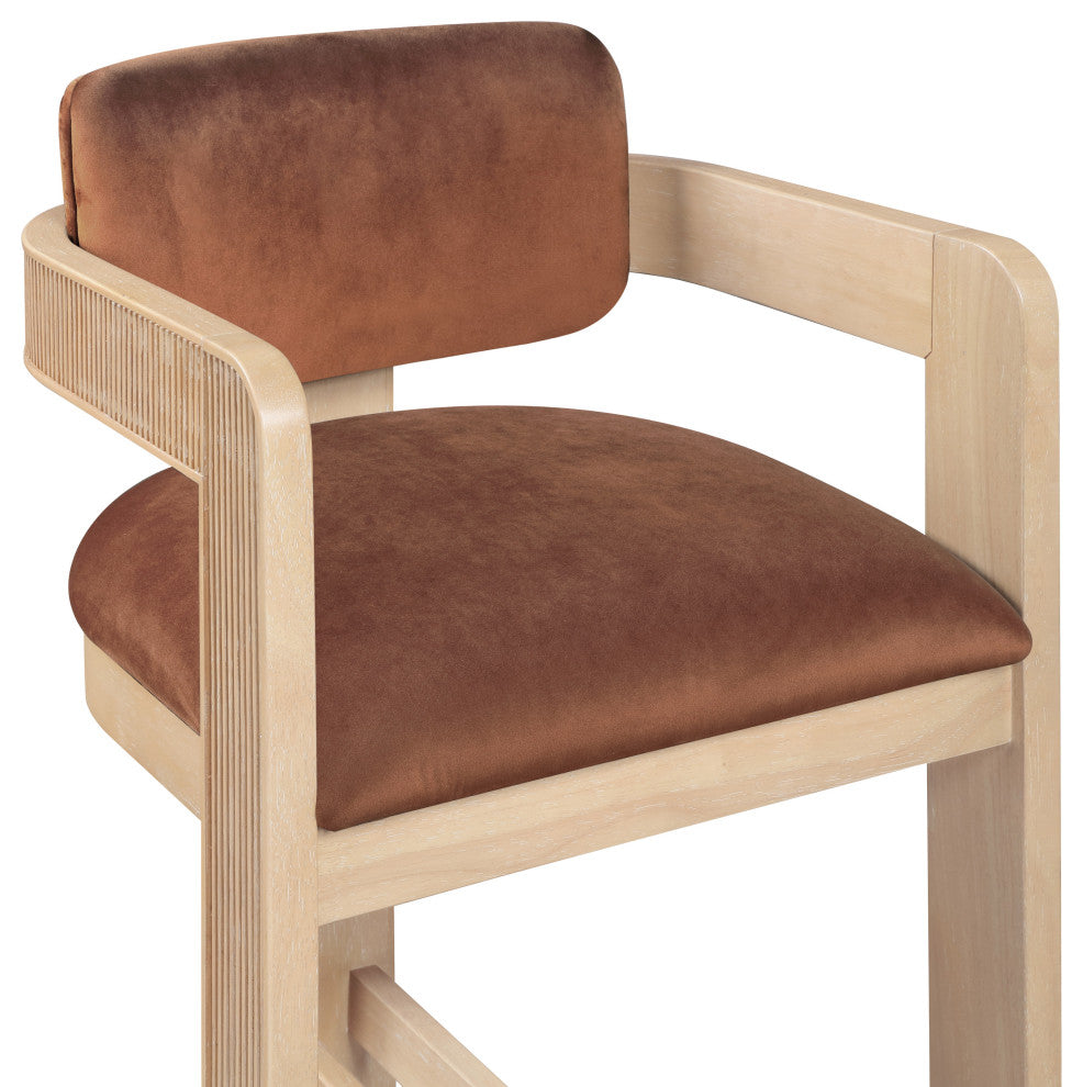 Sacha Upholstered Bar and Counter Stool, Cognac, Velvet, Natural