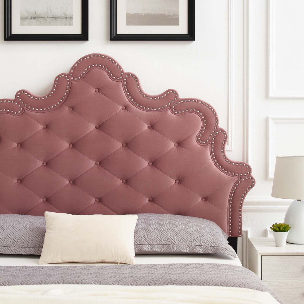 Button-Tufted Performance Velvet King/California King Headboard, Dusty Rose