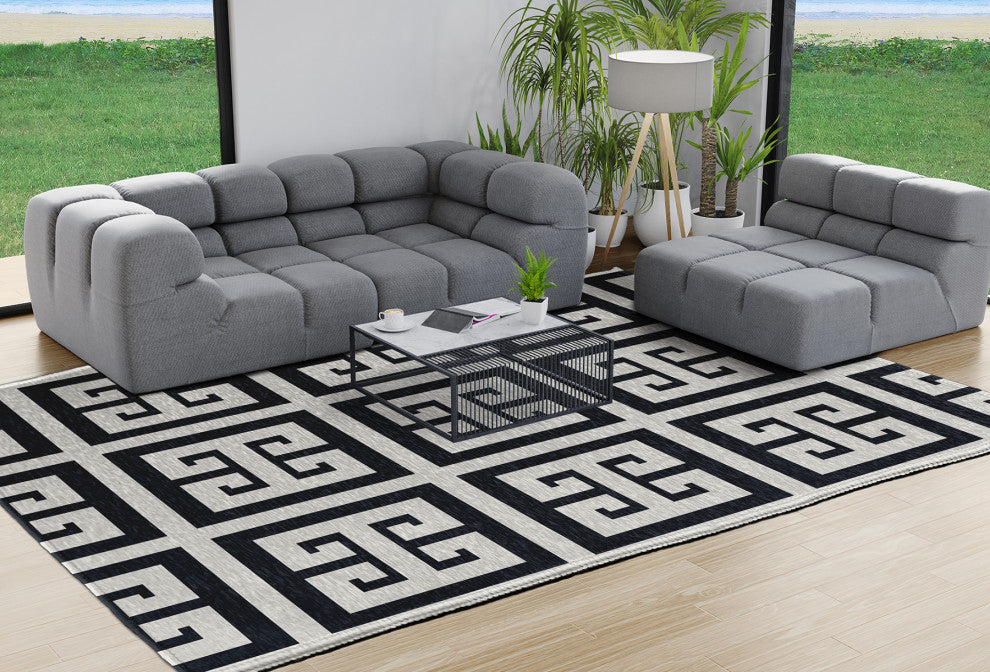 Greek Key Patterned Chenille Rug