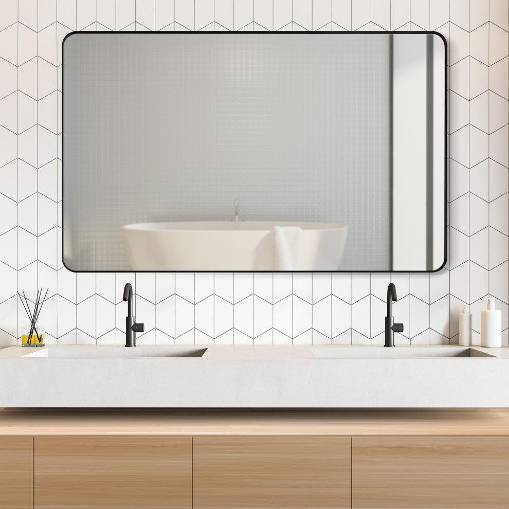 Nettuno Rectangle Bathroom/Vanity Aluminum Framed Wall Mirror, Matt Black, 48"