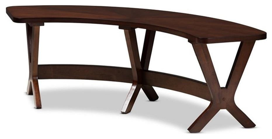 Bowery Hill Modern Wood Curved Dining Bench in Walnut Brown
