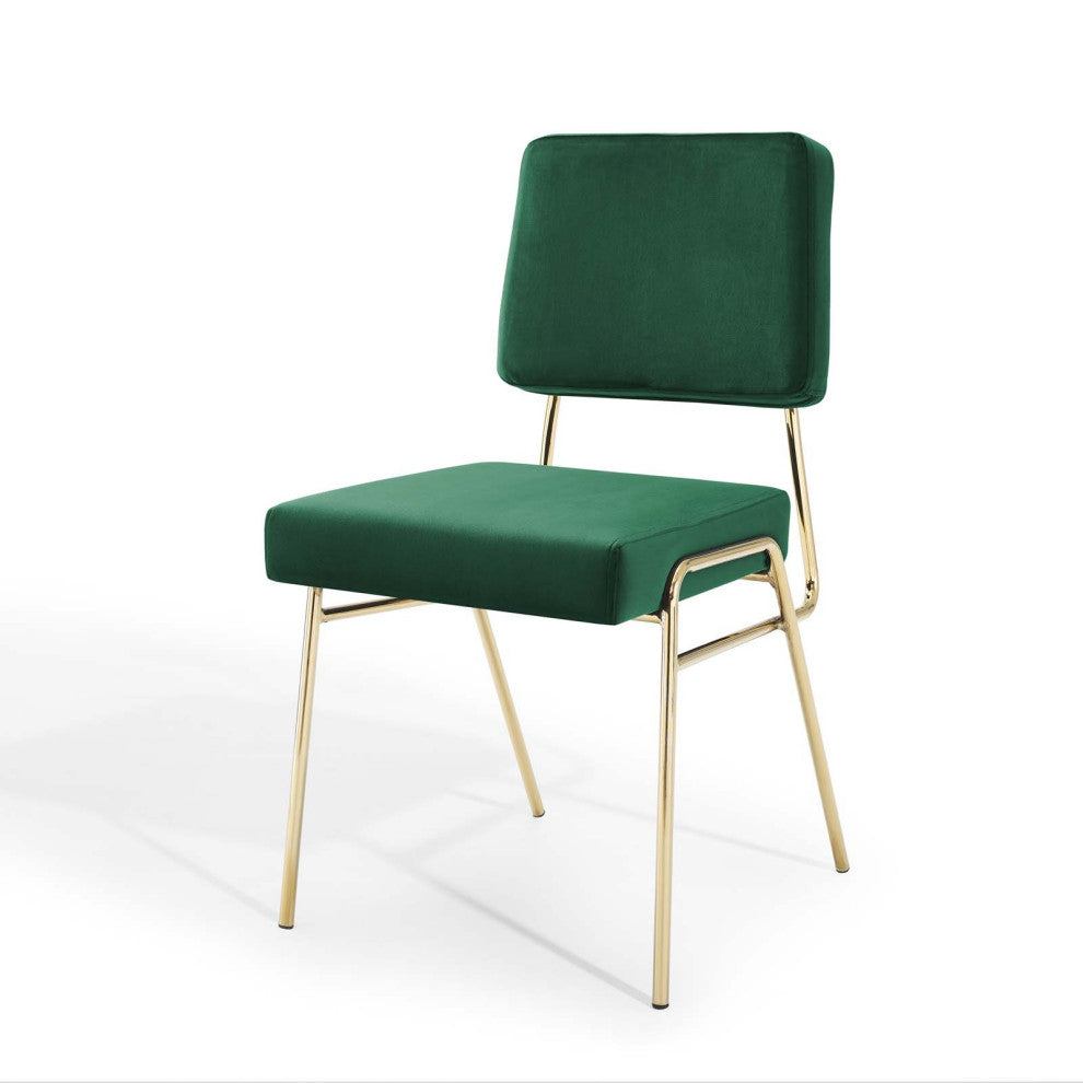 Side Dining Chair, Velvet, Metal, Gold Green, Modern, Cafe Bistro Restaurant