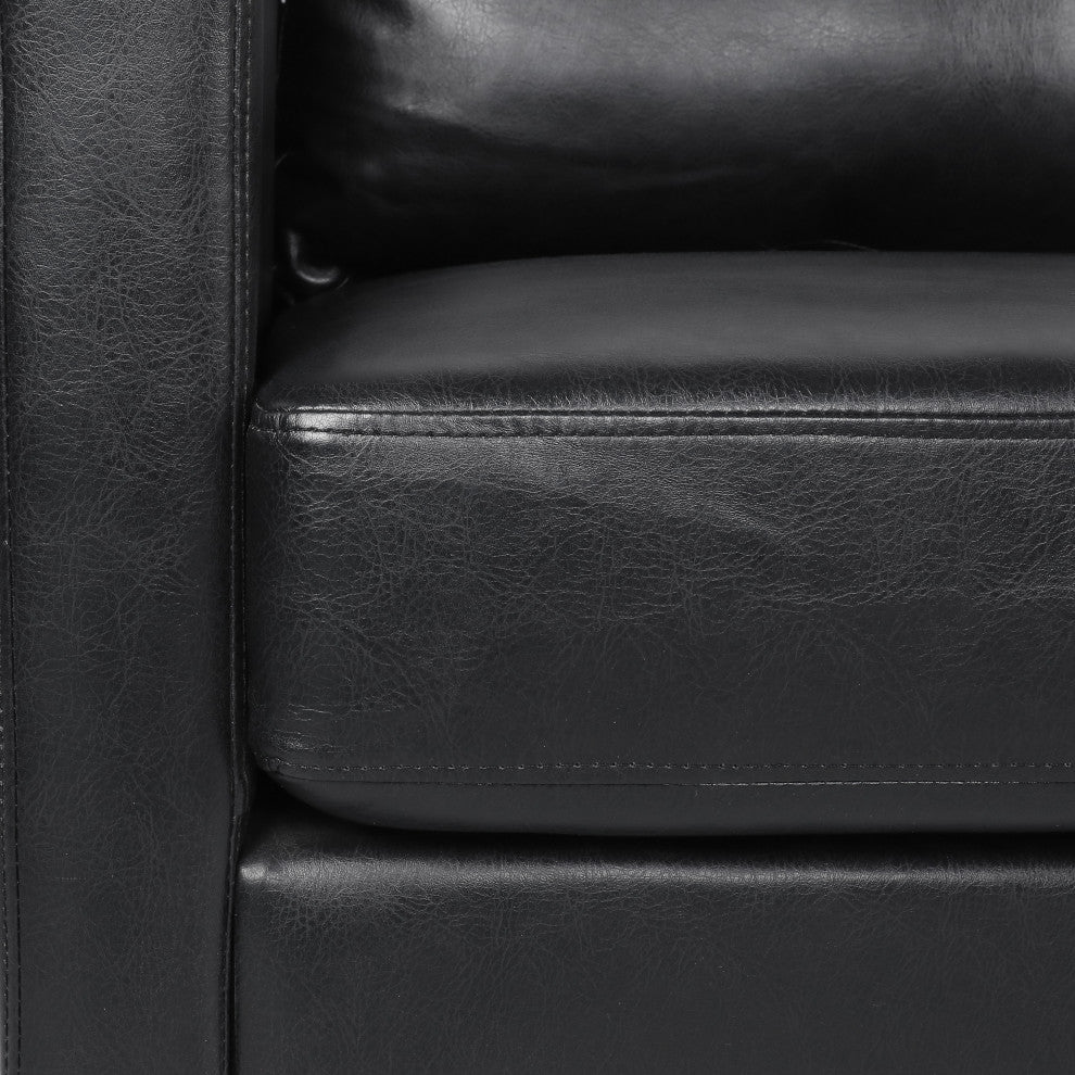 Dowd Mid Century Modern Faux Leather 3 Seater Sofa, Midnight Black/Dark Brown