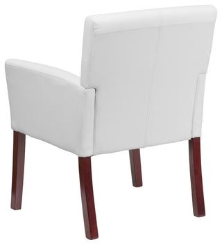 White Leather Executive Side Reception Chair With Mahogany Legs