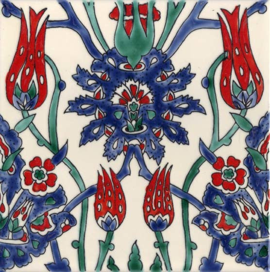 7.87"x7.87" Cyrine Rouge Iznik Ceramic Tile, Set Of 10