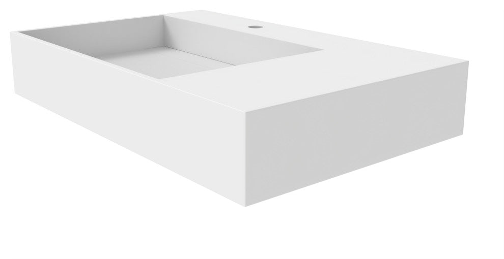 CastelloUSA Juniper Wall Mounted Countertop Concealed Drain Basin Sink, White, 30", Left Basin, Standard