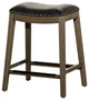 DTY Indoor Living Durango Bonded Leather Saddle Stool, Weathered Gray Finish, Black Leather, 24"