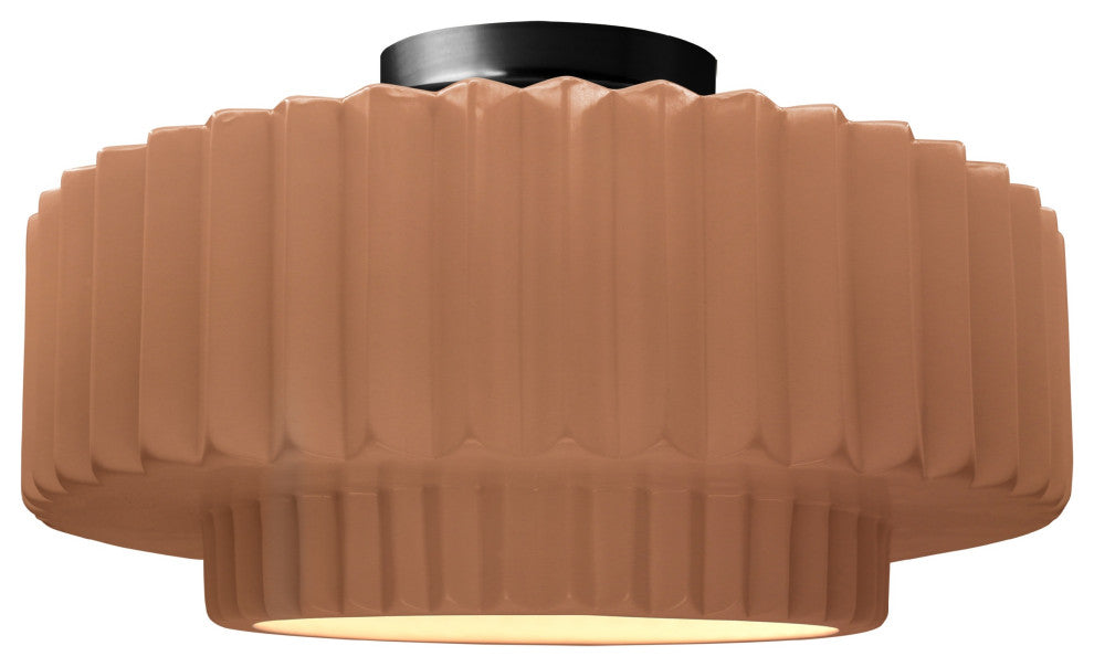 Radiance Medium Tier Pleated Semi-Flush, Adobe Frame, Matte Black Metal, LED