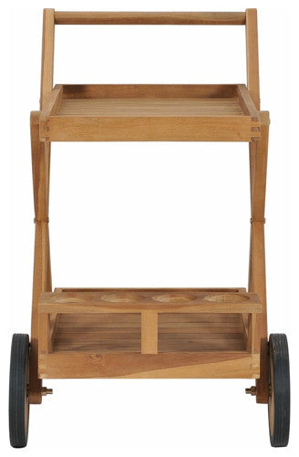vidaXL Solid Teak Wood Tea Trolley Kitchen Dining Room Serving Beverage Cart