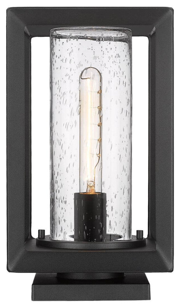 1 Light 13" Tall Outdoor Pier Mount, Natural Black With Seeded Glass Shade