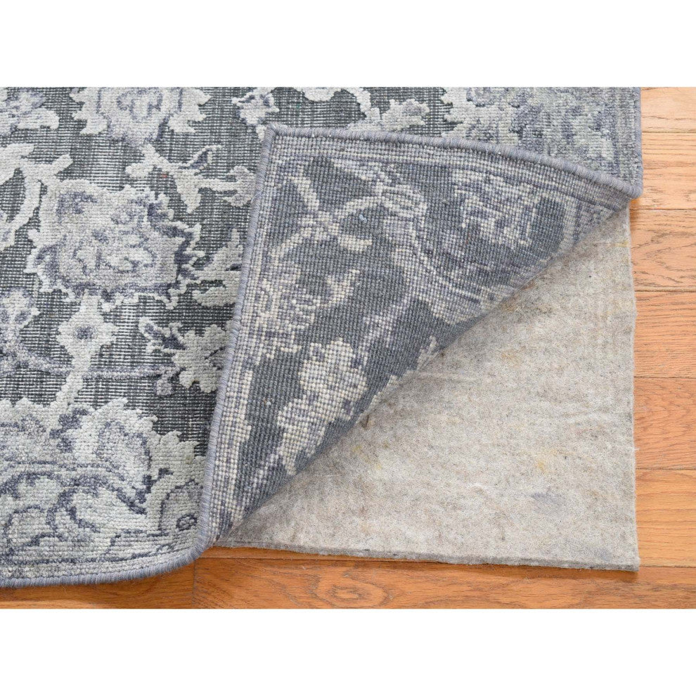 Gray Silk With Textured Wool Hand Knotted Oushak Influence Mat Rug, 2'x2'1"