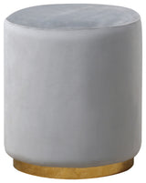 Dalvik Round Upholstered Accent Stool with Gold Base, E35, Gray