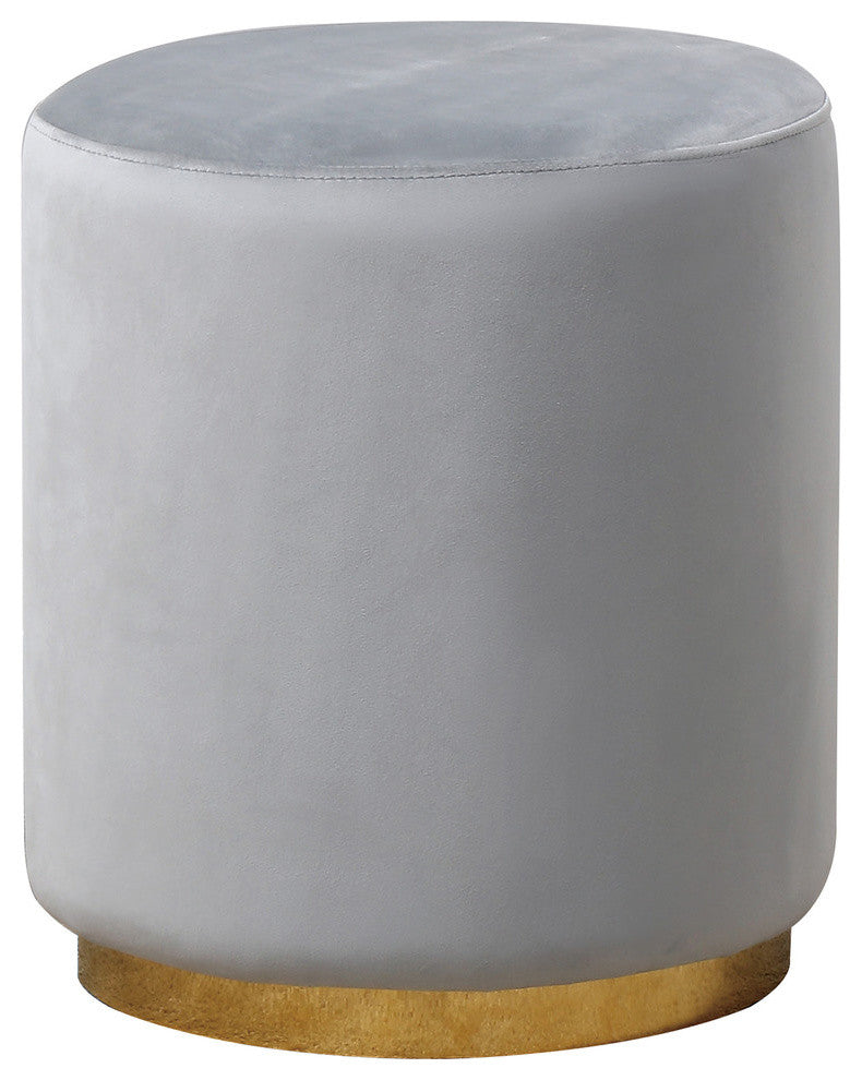 Dalvik Round Upholstered Accent Stool with Gold Base, E35, Gray