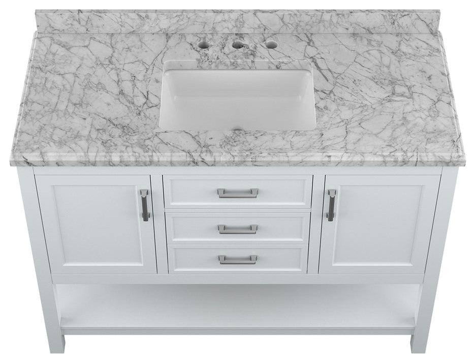 Affinity Bathroom Vanity With Carrara Marble Countertop, White, 49 in