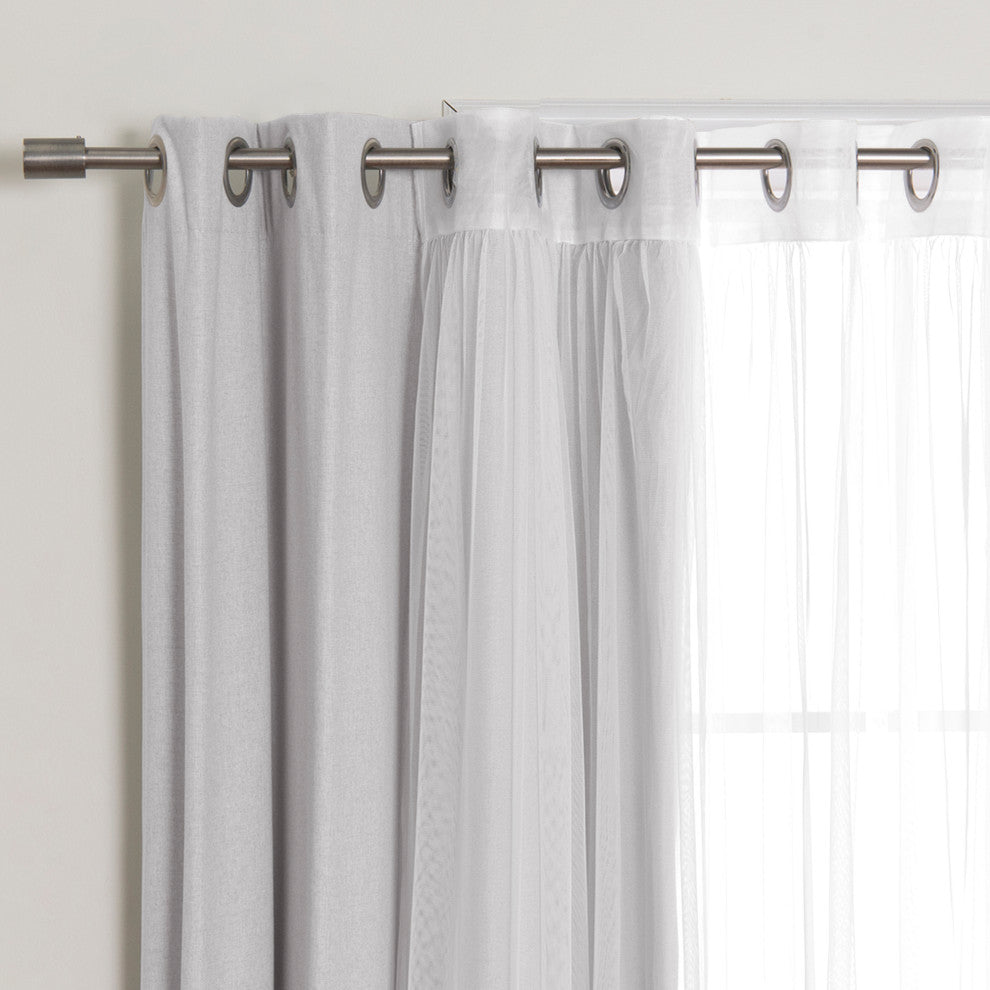 Tulle & Linen Blackout Curtains, Lt. Grey, 52"x96"