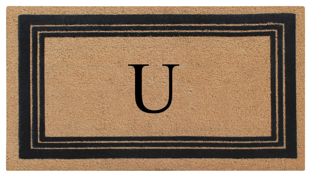 A1HC Natural Coir Monogrammed Entrance Flock Outdoor Durable Doormat 24" X 39",