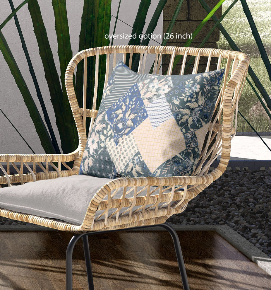 20" Gray Blue Boho Floral Indoor Outdoor Throw Pillow